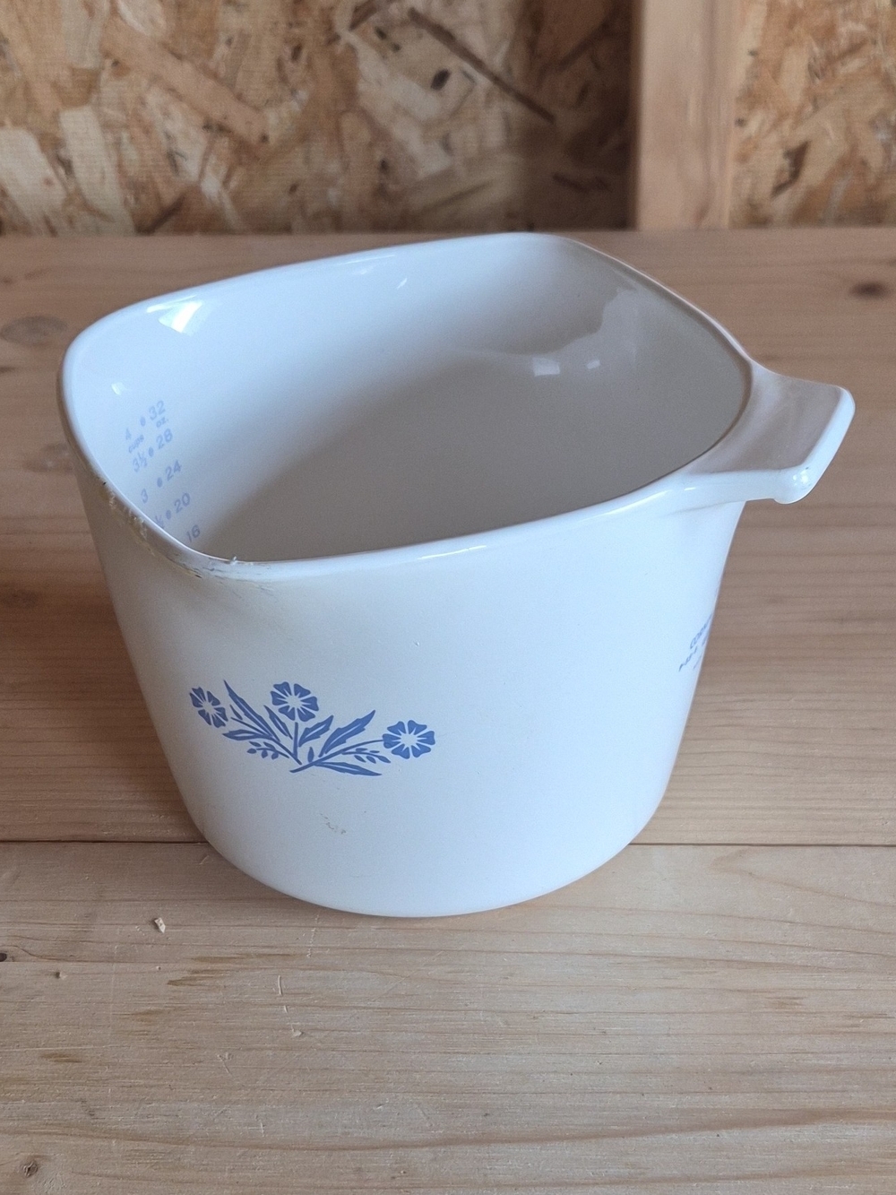Corningware White Ceramic Pouring Bowl with Blue Floral Design